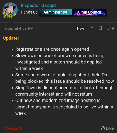 Simp-City is fixed & registrations is open again