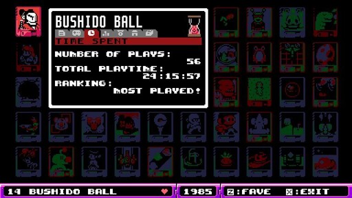 A screenshot of UFO 50 showing my playtime at 24 hours.
